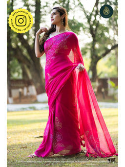 Ethnic Elements - Women Pink Mul Cotton Saree Without Blouse