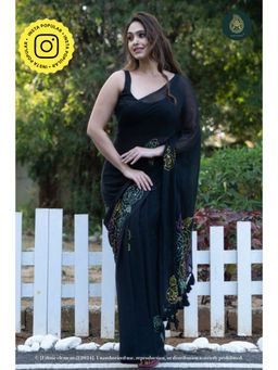 Ethnic Elements - Women Black Mul Cotton Saree Without Blouse