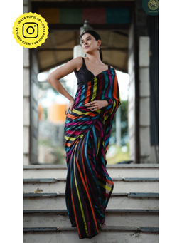 Ethnic Elements - Women Multi-Color Mul Cotton Saree Without Blouse