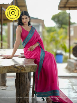 Ethnic Elements - Women Pink Mul Cotton Saree Without Blouse