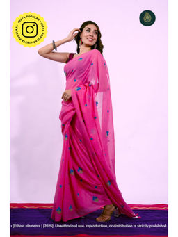 Ethnic Elements - Women Pink Mul Cotton Saree Without Blouse