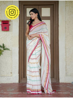 Ethnic Elements - Women Ivory Mul Cotton Saree Without Blouse