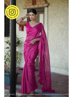 Ethnic Elements - Women Pink Mul Cotton Saree Without Blouse