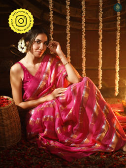 Ethnic Elements - Women Pink Mul Cotton Saree Without Blouse