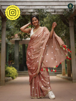 Ethnic Elements - Women Brown Mul Cotton Saree Without Blouse