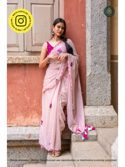 Ethnic Elements - Women Pink Mul Cotton Saree Without Blouse