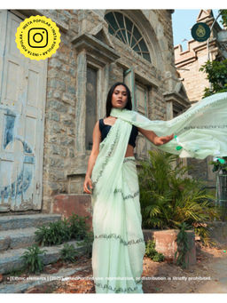 Ethnic Elements - Women Green Mul Cotton Saree Without Blouse