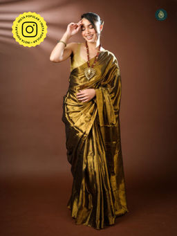 Ethnic Elements - Women Gold Mul Cotton Saree with Unstitched Blouse