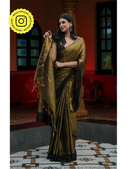 Ethnic Elements - Women Gold Mul Cotton Saree Without Blouse