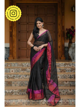 Ethnic Elements - Women Black Mul Cotton Saree Without Blouse