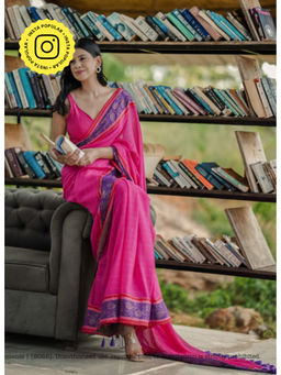 Ethnic Elements - Women Pink Mul Cotton Saree Without Blouse