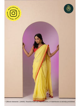 Ethnic Elements - Women Yellow Linen Saree Without Blouse