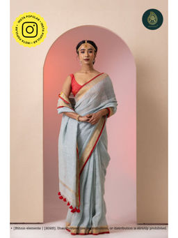 Ethnic Elements - Women Blue Linen Saree Without Blouse