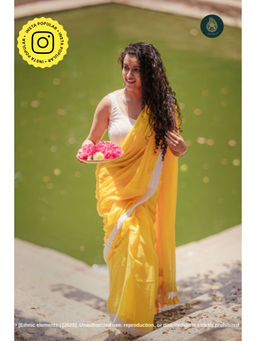 Ethnic Elements - Women Yellow Mul Cotton Saree Without Blouse