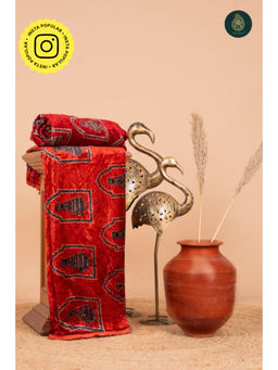 Ethnic Elements - Red Ajrakh Velvet Anitique Flaming Unstitched Kurta