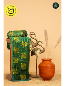 Ethnic Elements - Green Ajrakh Velvet Anitique Golden Unstitched Kurta