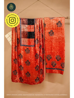 Ethnic Elements - Orange Ajrakh Velvet Anitique Mystic Unstitched Kurta