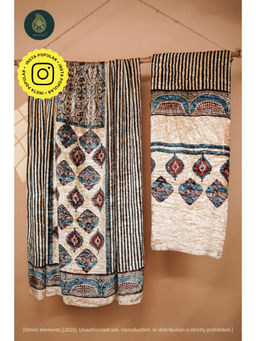 Ethnic Elements - Ajrakh Velvet Anitique Sandal Sky Bloom Unstitched Kurta