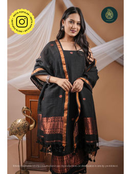 Ethnic Elements - Hand Woven Linen Amber Silence Unstitched Kurta With Dupatta