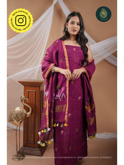 Ethnic Elements - Handwoven Linen Jamdani Mystic Bloom Unstitched Kurta With Dupatta