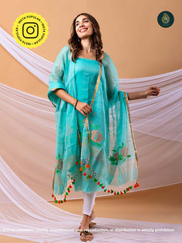 Ethnic Elements - Handwoven Resham Muslin Jamdani Unstitched Kurta With Dupatta