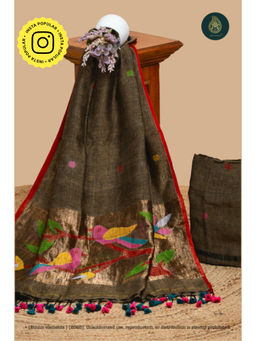 Ethnic Elements - Linen Brown Unstitched Dress Material