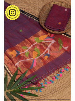 Ethnic Elements - Linen Purple Unstitched Dress Material