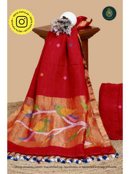 Ethnic Elements - Linen Red Unstitched Dress Material