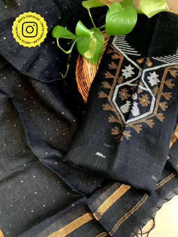 Ethnic Elements - Linen Black Unstitched Dress Material
