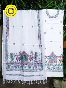 Ethnic Elements - Cotton White Unstitched Dress Material