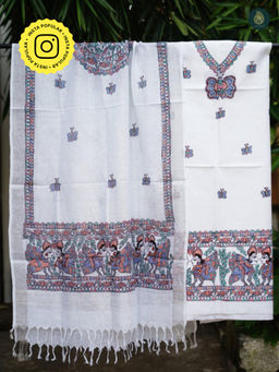 Ethnic Elements - Cotton White Unstitched Dress Material