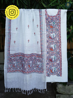 Ethnic Elements - Cotton White Unstitched Dress Material