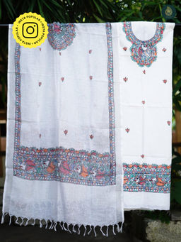 Ethnic Elements - Cotton White Unstitched Dress Material