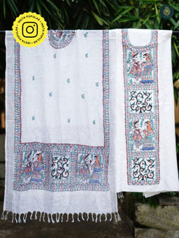 Ethnic Elements - Cotton White Unstitched Dress Material