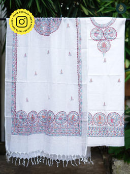 Ethnic Elements - Cotton White Unstitched Dress Material