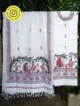 Ethnic Elements - Cotton White Unstitched Dress Material