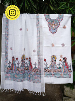 Ethnic Elements - Cotton White Unstitched Dress Material