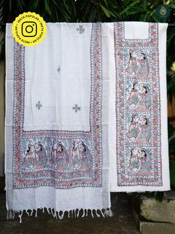 Ethnic Elements - Cotton White Unstitched Dress Material