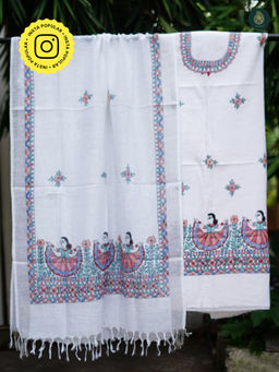 Ethnic Elements - Cotton White Unstitched Dress Material
