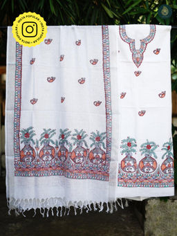 Ethnic Elements - Cotton White Unstitched Dress Material