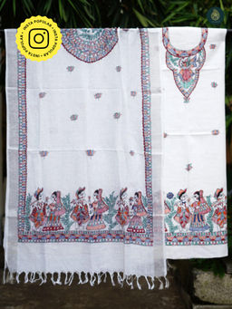 Ethnic Elements - Cotton White Unstitched Dress Material