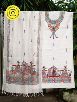 Ethnic Elements - Cotton White Unstitched Dress Material