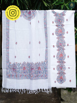 Ethnic Elements - Cotton White Unstitched Dress Material