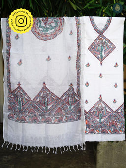 Ethnic Elements - Cotton White Unstitched Dress Material