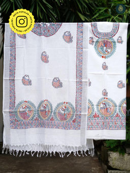 Ethnic Elements - Cotton White Unstitched Dress Material