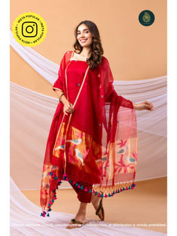Ethnic Elements - Muslin Red Unstitched Dress Material