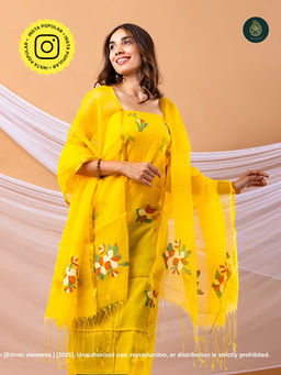 Ethnic Elements - Muslin Yellow Unstitched Dress Material