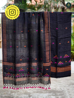 Ethnic Elements - Linen Black Unstitched Dress Material