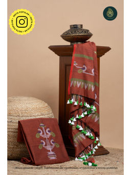 Ethnic Elements - Cotton Brown Unstitched Dress Material