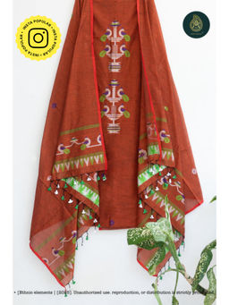 Ethnic Elements - Cotton Maroon Unstitched Dress Material